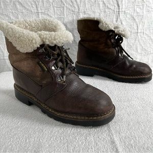 Blondo Vintage Shearling Lined Leather Lace Up Winter Boots 8.5 D made in Canada